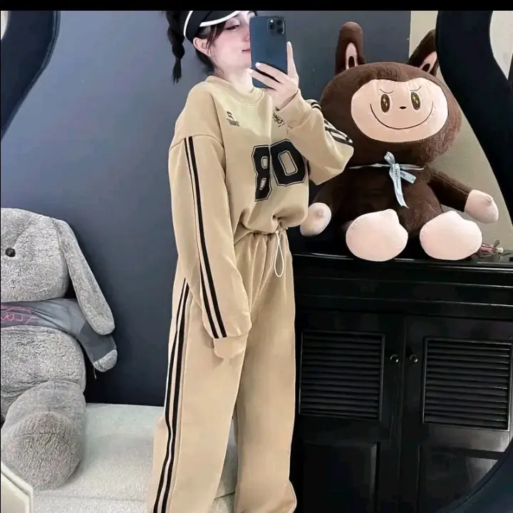 sét bộ nỉ dài tay cotton mỏng nhẹ  in số 80_ cho Nữ Áo Women