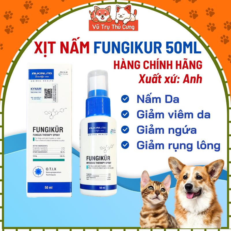 Dung dịch xịt FUNGIKUR ALKINLAB cho Chó Mèo 50ml| Dung dịch xịt nấm da viêm da cho Chó Mèo