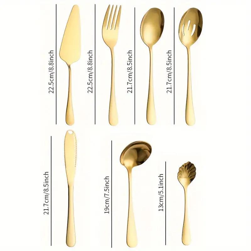 Product Introduction of Stainless Steel Tableware Set, 6/7 Counts/set  Including Spoons & Fork & Butter Knife & Cake Spatula, Home Kitchen Dinning Room Supplies 1