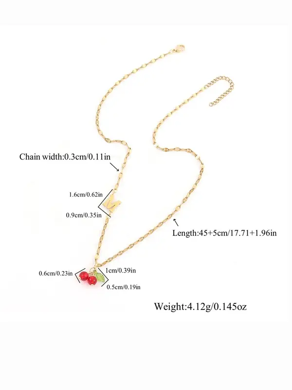 Cherry Pendant Letter Design Necklace for Women, Fashion Jewelry for Party, Daily Clothing Decor, Trendy All-match & Exquisite Jewelry for Birthday Gift 1