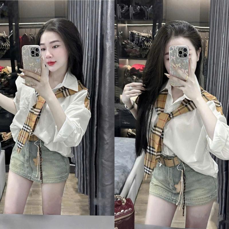Áo sơmi trắng tay dài kèm khăn siêu xinh "NANCY TOP " Dành Cho Nữ - TOP WOMEN
