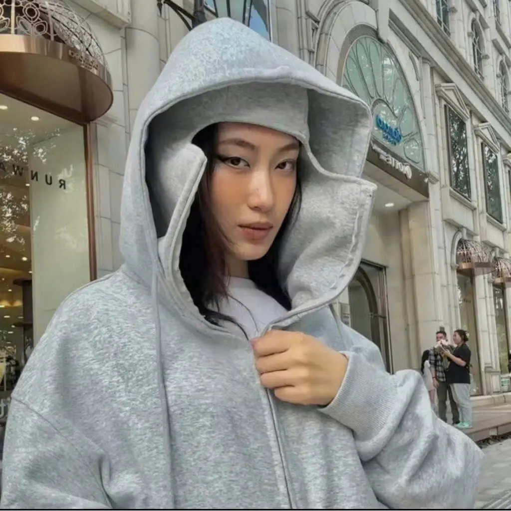 áo khoác nỉ hoodie có khoá zipper chống nắng ninja nón to cổ kéo cao tay bự