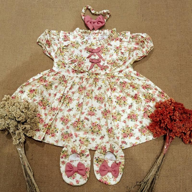 Dress bayi 0 6 12 bulan set sepatu bandana / bonnet Setelan Baju bayi Perempuan Katun Pakaian anak Cewek 4