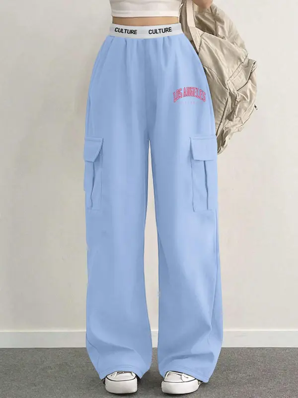 Women's Letter Print Pocket Sweatpants, Casual Jogger Pants for Daily Wear, Ladies Bottoms for Spring & Fall 3