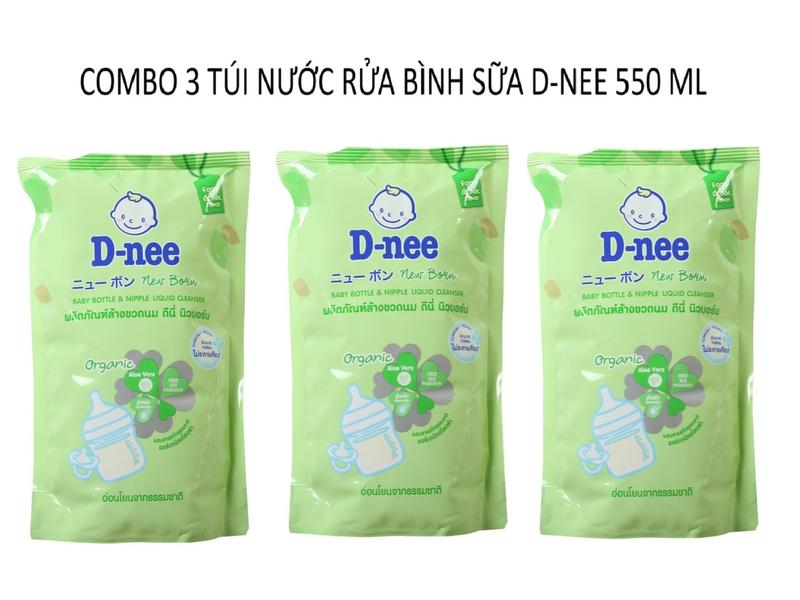 Combo 3 túi nước rửa bình sữa Dnee Organic 550 ml an toàn cho bé