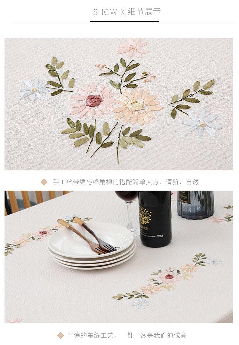 Product Introduction of White Square Tablecloth Fabric Cotton and Linen Indie Style Rectangular Table Cover Round Tablecloth Pastoral Tablecloth Embroidery 3