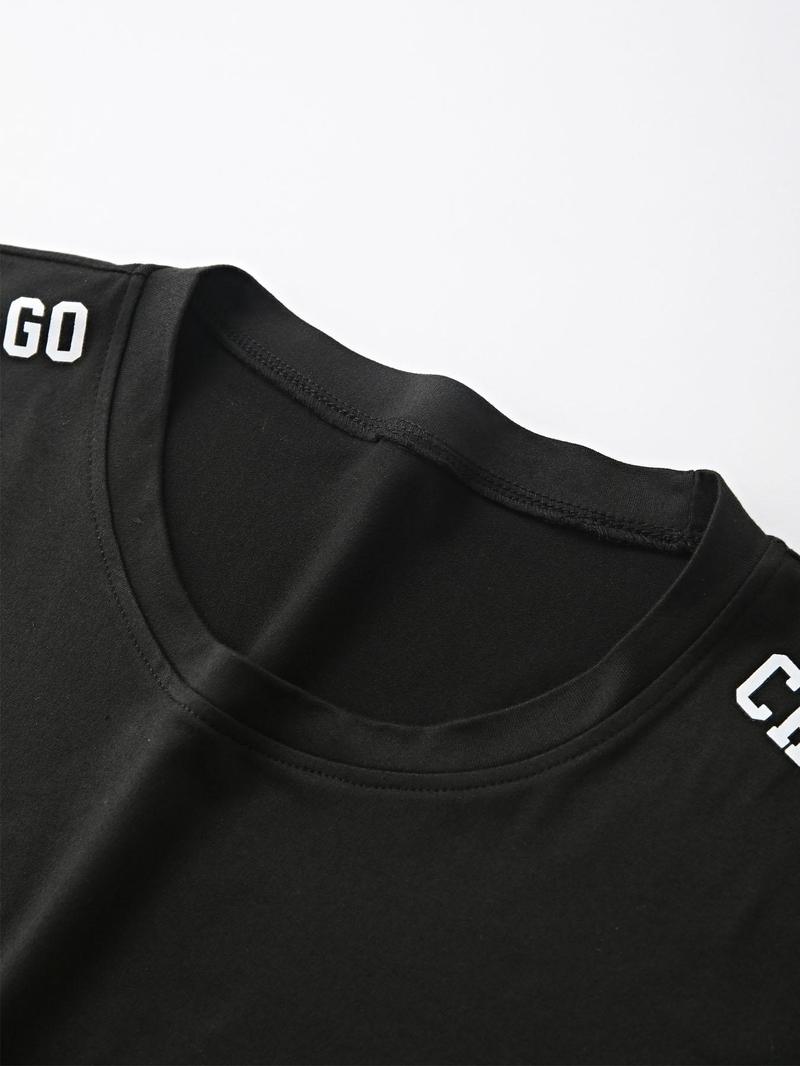 Product Introduction of Men's Letter Print Round Neck Tee, Regular Fit Casual Short Sleeve Crew Neck T-Shirt for Summer, Fashion Men's Top for Daily Wear 3