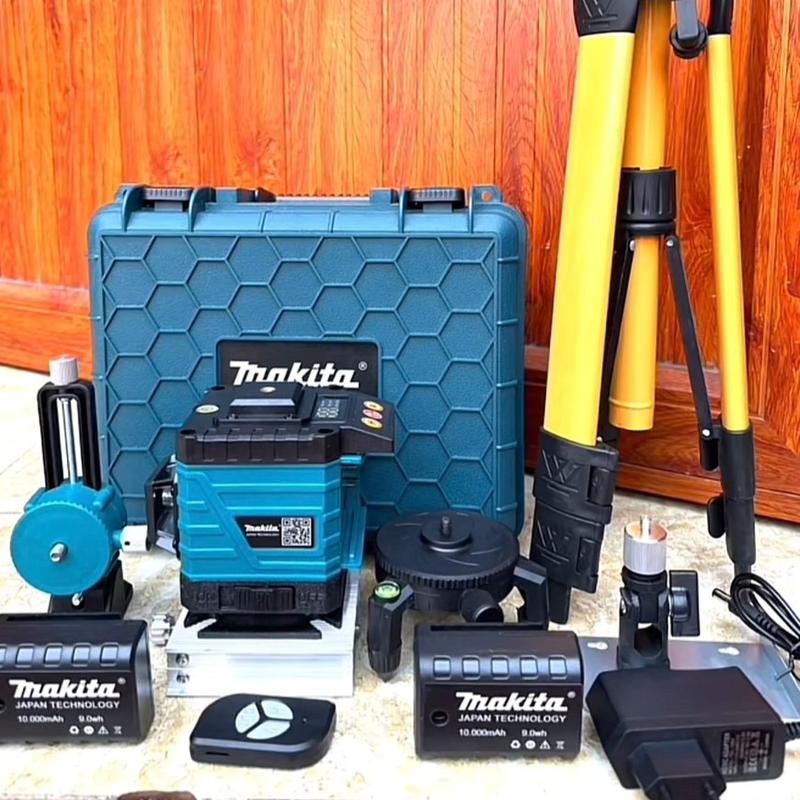 Máy cân mực bắn cốt máy cân bằng laser MAKITA 12 tia xanh laze có điều khiển, sạc, chân đế máy, hộp nhựa