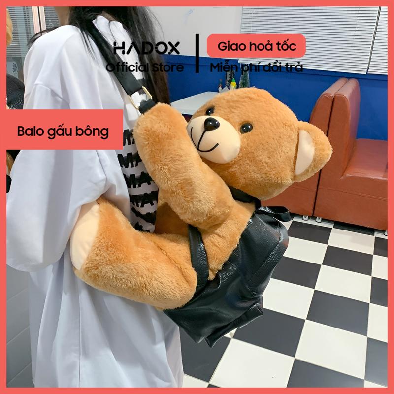Balo gấu bông HADOX thời trang cute cho nam, nữ chất liệu da cao cấp dùng đi chơi, đi học, đi làm, đi du lịch, đi phượt, balo con gấu unisex giá rẻ HD127 Da PU Canvas Màu đen