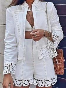 Women's Solid Lace Trim Shirt & Wide Leg Shorts Two-piece Set, Casual Fashion Cozy Breathable Two Piece Outfits for Daily Outdoor Wear, Women Clothes for Spring & Fall