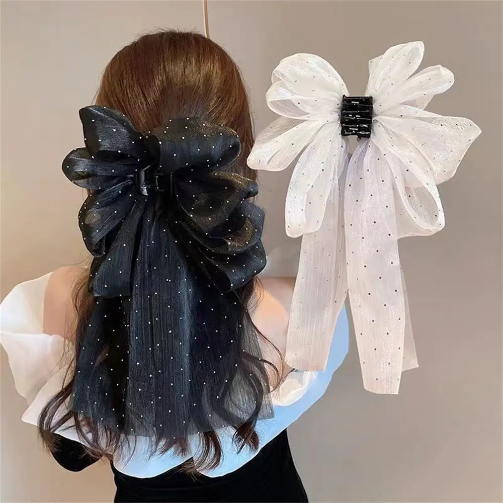 New All Over The Sky Super Fairy Girl Bow Hairpin Ribbon Grab Clip Head High-grade Temperament Clouds Shark Clip Hair Accessories.