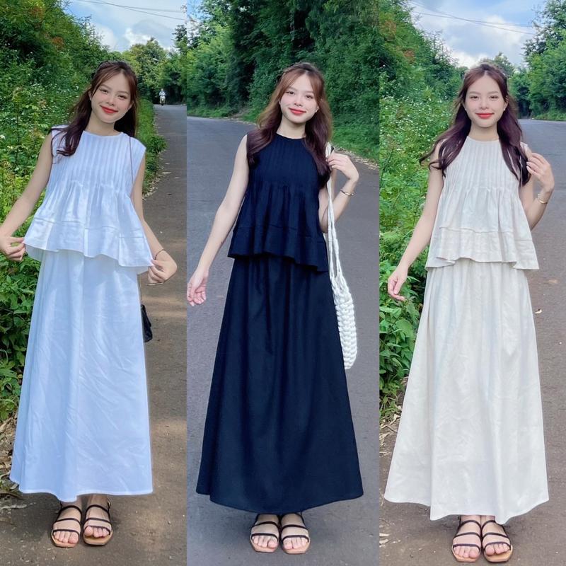 Set áo babydoll dập ly + Chân váy dài [Một Mẩu's House]
