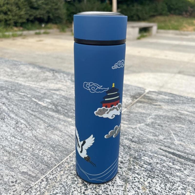 Chinese Style Vacuum Flask, 500ML Stainless Steel Water Bottle, Tea Separation Water Cup for Home Office, Drinking Cup for Men and Women 2