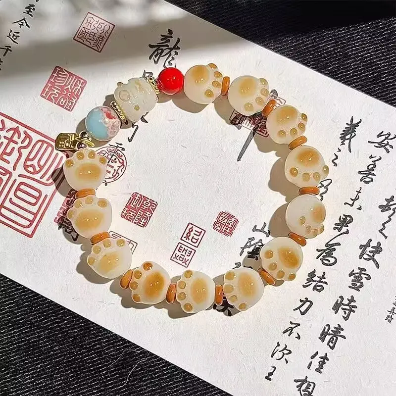 Vòng Tay Đính Cườm Thiết Kế May Mắn Mèo Cào, Màu Than Và Caramel, Dễ Thương, Thích Hợp Cho Học Sinh Ins, Quà Tặng Bạn Gái, Thiết Kế Đặc Biệt