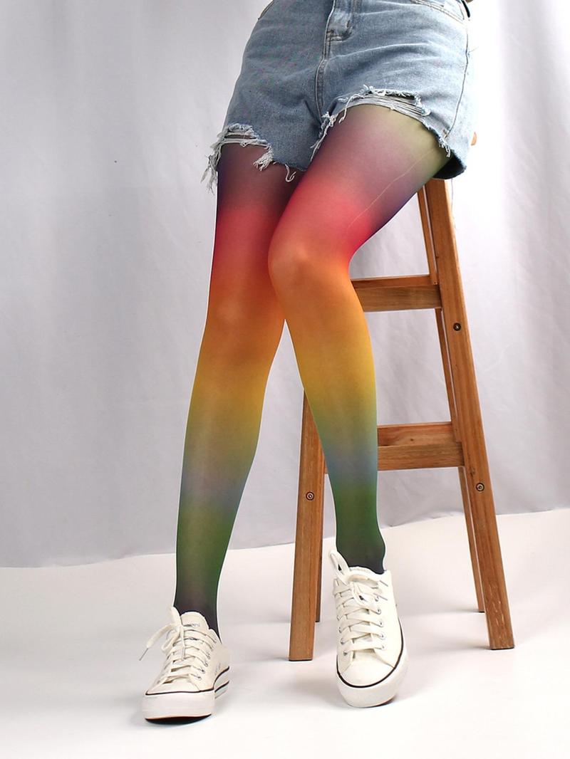 Product Introduction of Women's 1 Pair Rainbow Ombre Print Sheer Sexy Tights, Casual Comfy Breathable Pantyhose for Daily Wear, Ladies Summer Clothes 1