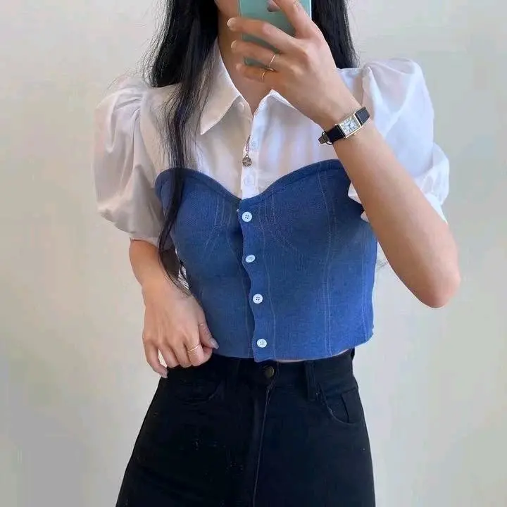 INSEN - DAHYUN BLOUSE 2IN1 MIX HORNET / ATASAN BLOUSE CROP WANITA 1