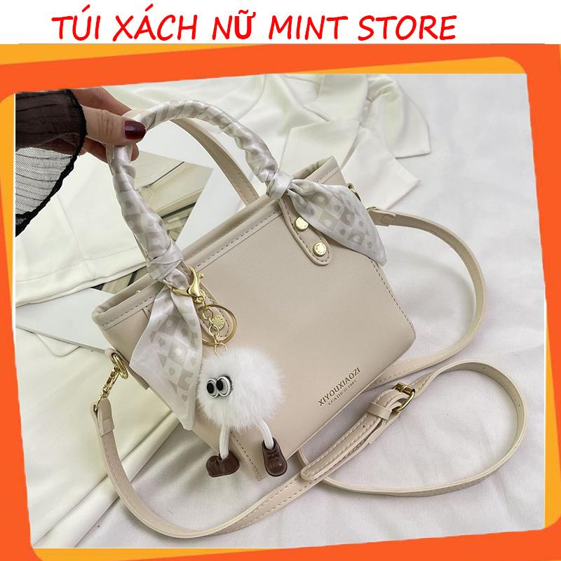Túi xách nữ Mint Store da dày có quai cầm tay đeo chéo kèm khăn thời trang công sở  thanh lịch bag 792 Kem Nhung