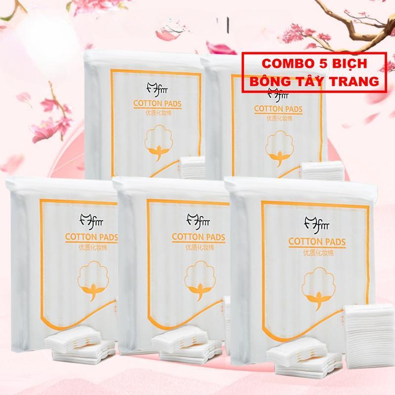 COMBO 5 Bịch Bông Tẩy Trang FM Cotton Pads 222 Miếng Bịch Mềm Mịn 3 Lớp Hàng Cao Cấp - LaCa Gia Dụng
