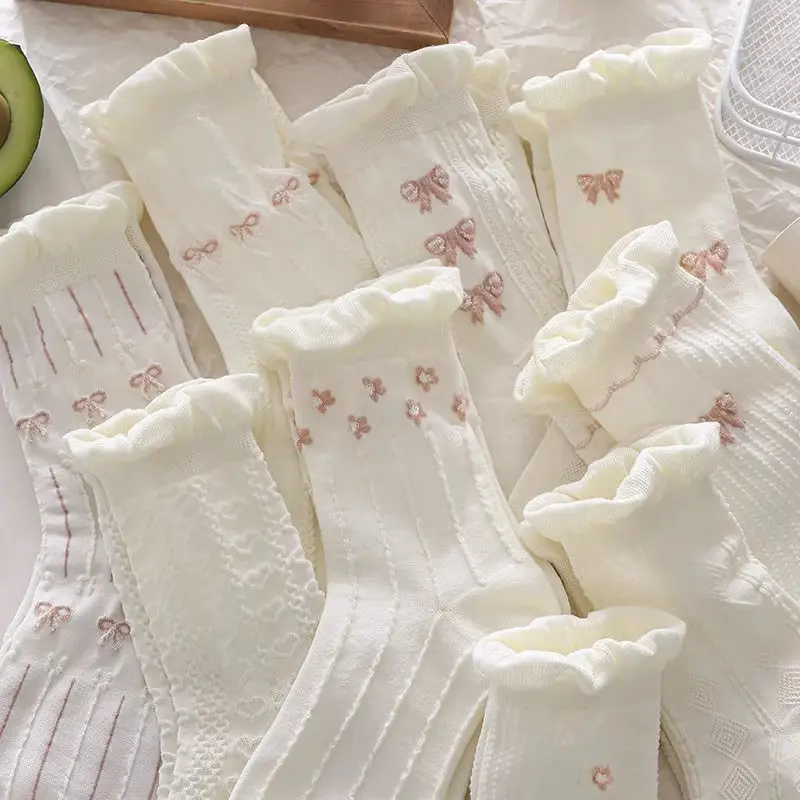 2024 Summer New Style White Lace Socks Women's Tube Socks Thin Trendy Korean Style All-Match and Cute Sweet Student