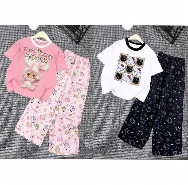 (17-55kg) Combo 2 bộ áo cộc quần hoạt hình xinh cho bé gái 17-55kg hình in sắc nét hottrend 0