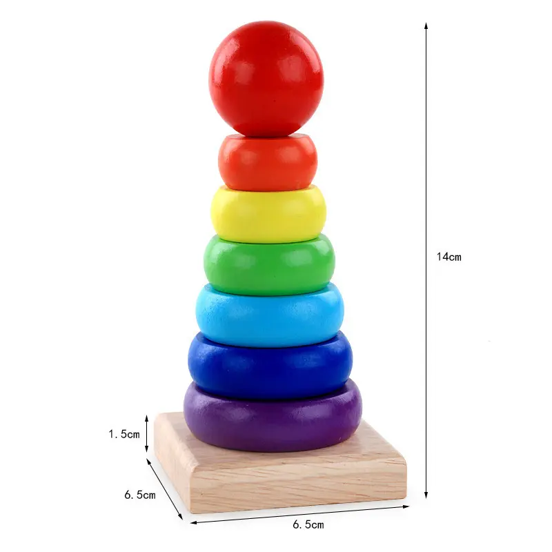 Mainan Edukasi Menara Pelangi / Me 14 / Mainan Edukasi Wooden Rainbow Ring Tower / Menara Donat Kayu Pelangi Anak Belajar 0
