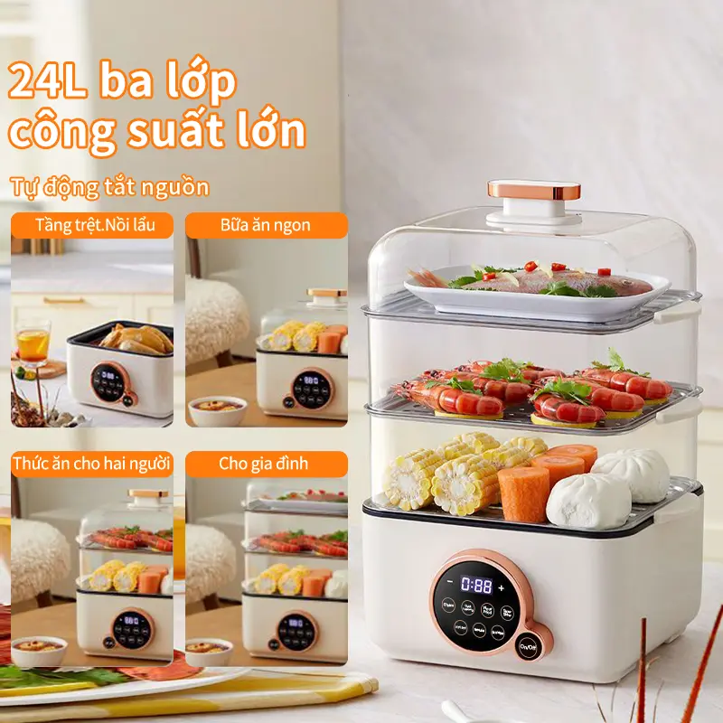 Nồi hấp kawu, dung tích lớn 24L, đa năng vừa hấp vừa nấu trong một nồi, ba lớp có thể tự do kết hợp, làm nóng nhanh tập trung năng lượng 1500W,model BT-ZG06