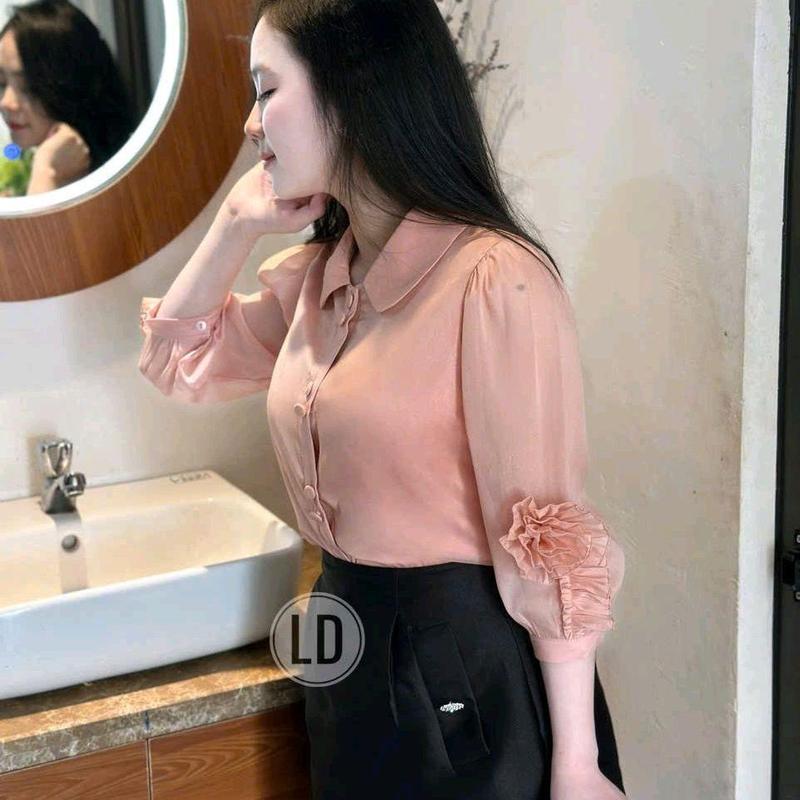 Áo sơmi công sở nữ cổ sen tay lỡ cuốn hoa hàng thiết kế chất đẹp Top Women Shirt 6