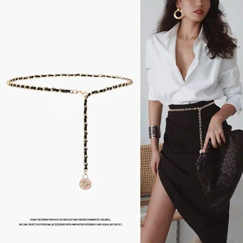 Dây thắt lưng xích kim loại phong cách cổ điển với hạt tròn trái tim, dây xích thắt lưng dệt hình trái tim đào, đầu làm đẹp cho phụ nữ.