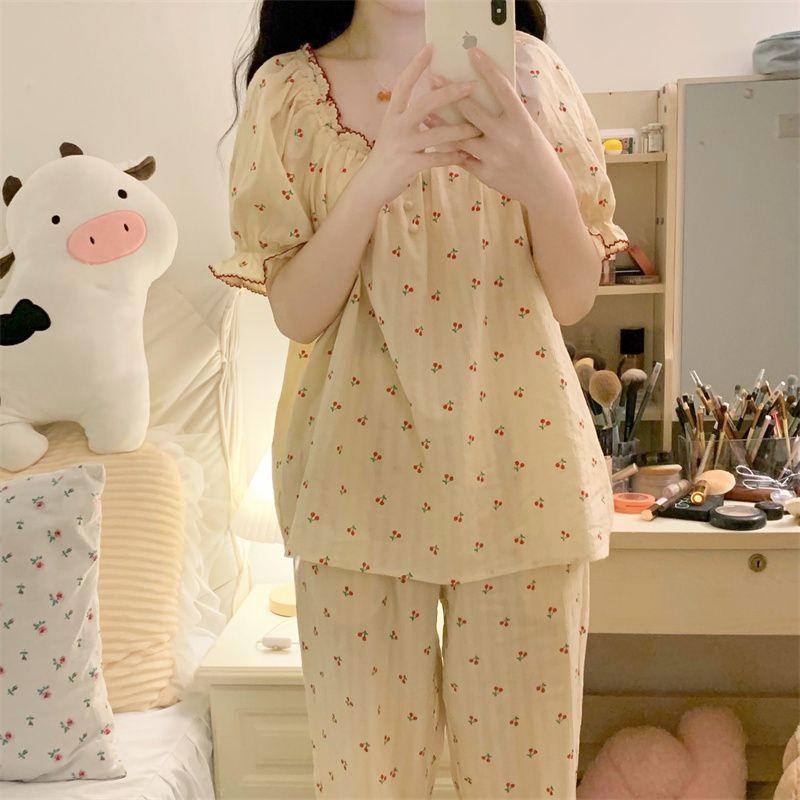 Product Introduction of Quần Dài Áo Ngủ, Phong Cách Hàn Quốc, Quần Dài Ngắn Tay, Phong Cách Công Chúa Ngọt Ngào Dễ Thương, Dành Cho Nữ, Mặc Mùa Hè, Dài Tay, Dáng Rộng Vừa Vặn, Đồ Mặc Nhà, Bộ Đồ Hai Mảnh, Dễ Thương Và Gợi Cảm Women Top 5