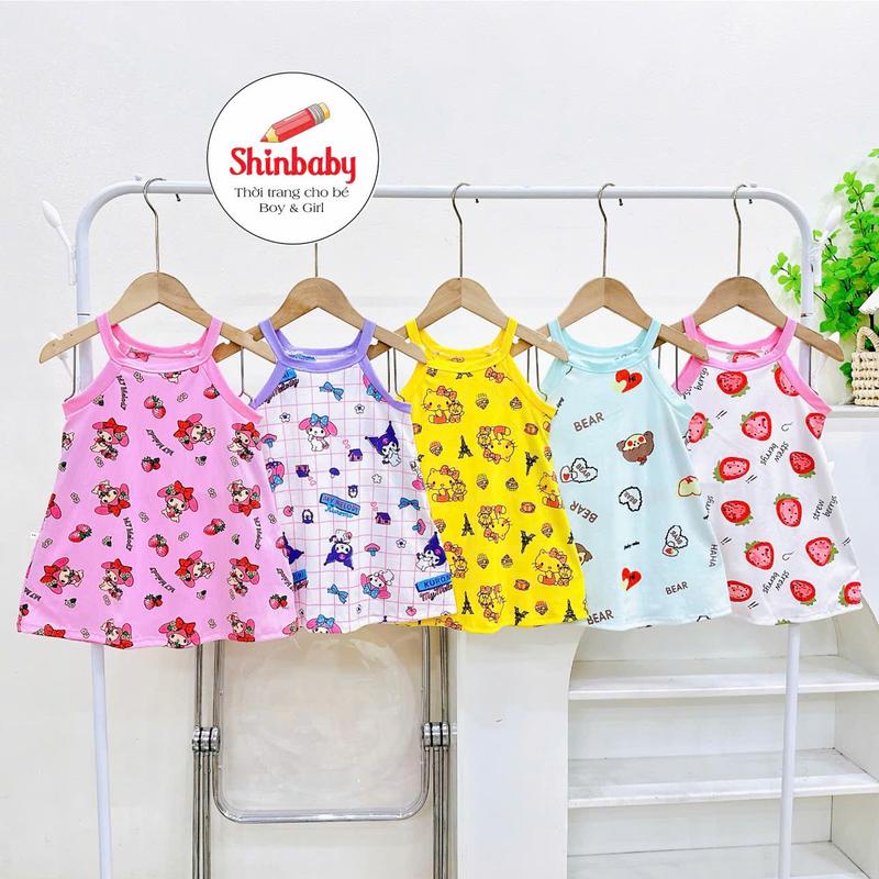 (9-40kg) Set 5 Váy Hai Dây Cổ Yếm Thun Tăm Lạnh Mềm Mát Nhiều Hình In Dễ Thương Cho Bé Gái Mặc Ở Nhà, Đi Học, Đi Chơi vaybegai