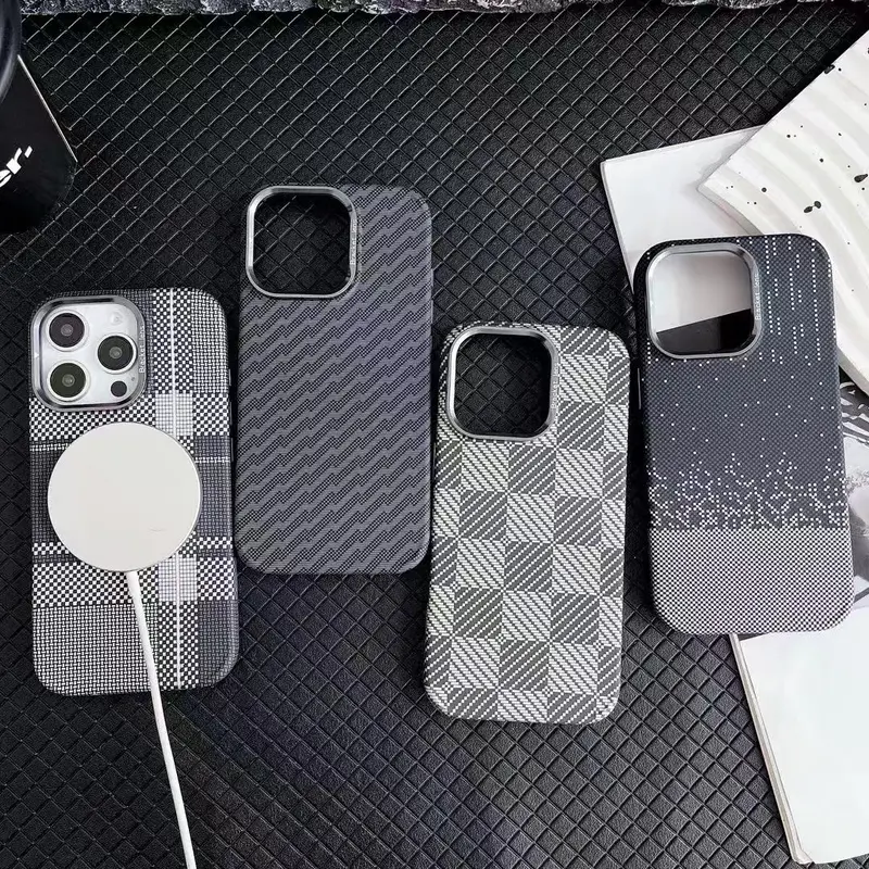 Magnetic Phone Case with Lens Holder Support Wireless Charging, 1 Count Faux Leather Phone Case, Phone Accessories for iPhone 16 15 14 13 12 Pro Max, Cover, Protector, Protective, Checkerboard 1