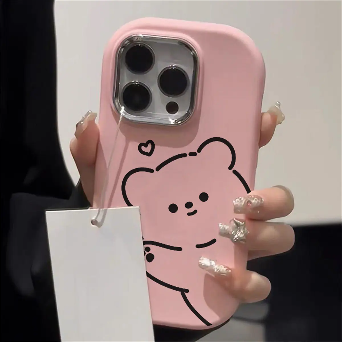 Sarung Telefon Gula-gula Mewah, Serasi untuk iPhone 11, XR, 15, 14, 13, 12, Pro Max, 7, 8 Plus, SE 2020, X, Xs Max, Fesyen Gemuk Seronok, Sarjana, Reka Bentuk Kartun Mudah, Kanta Beruang Kecil, Sarung Silikon Casing