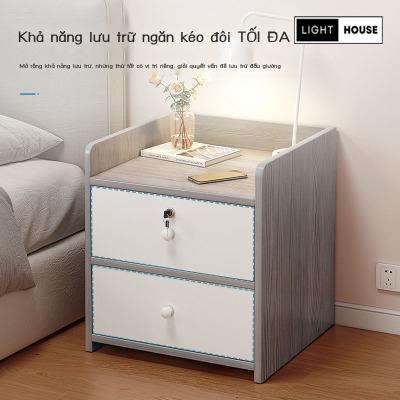 Tủ đầu giường 2 ngăn kéo có khóa an toàn, Tab đầu giường gỗ MDF cao cấp tiện ích