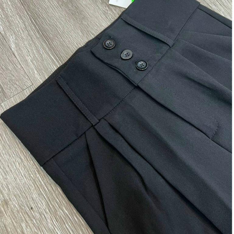 Quần tây nữ lưng cao đi học làm cạp bản to có đai đáy cao màu Đen dáng quần vải baggy học sinh cạp cao đi học công sở 8