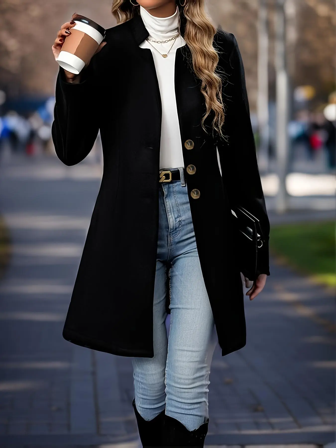 Women's Solid Color Button Front Coat, Casual Long Sleeve Overcoat for Fall & Winter, Coats for Women, Women's Clothing for Daily Wear