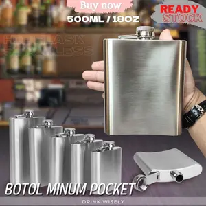 Botol pocket Stainless 500ml Hip Flask 18oz liquor botol minuman keras