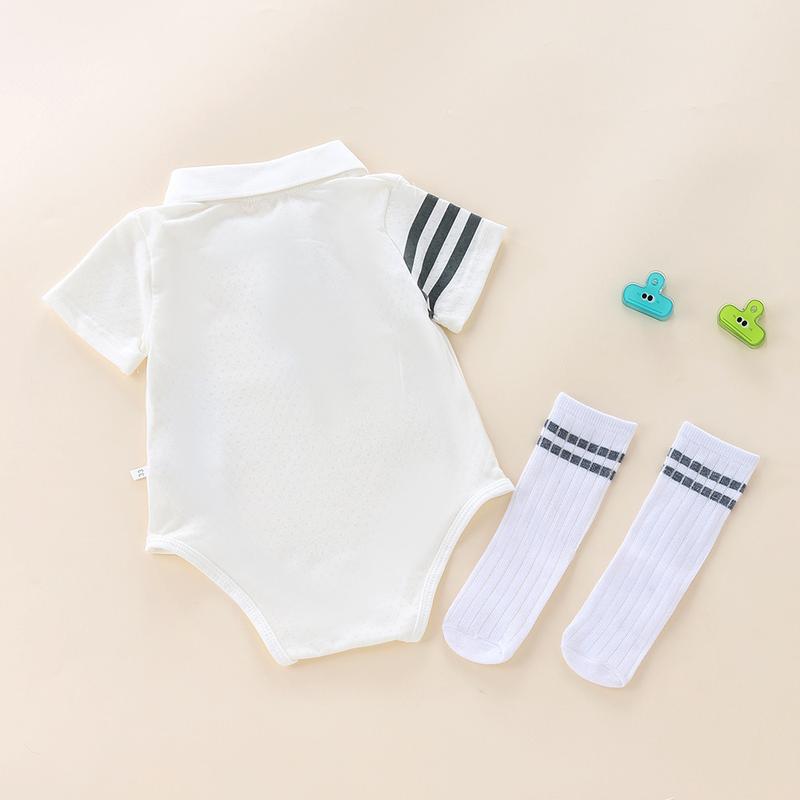 Quần Áo Trẻ Em Áo Liền Quần Ngắn Tay Cho Bé Trai Và Bé Gái, Bao Gồm Tất, Phong Cách Preppy, Làm Bằng Bông, Thích Hợp Cho Trẻ Sơ Sinh Mùa Hè, 0-24 Tuổi, Hàng Mới Về 4