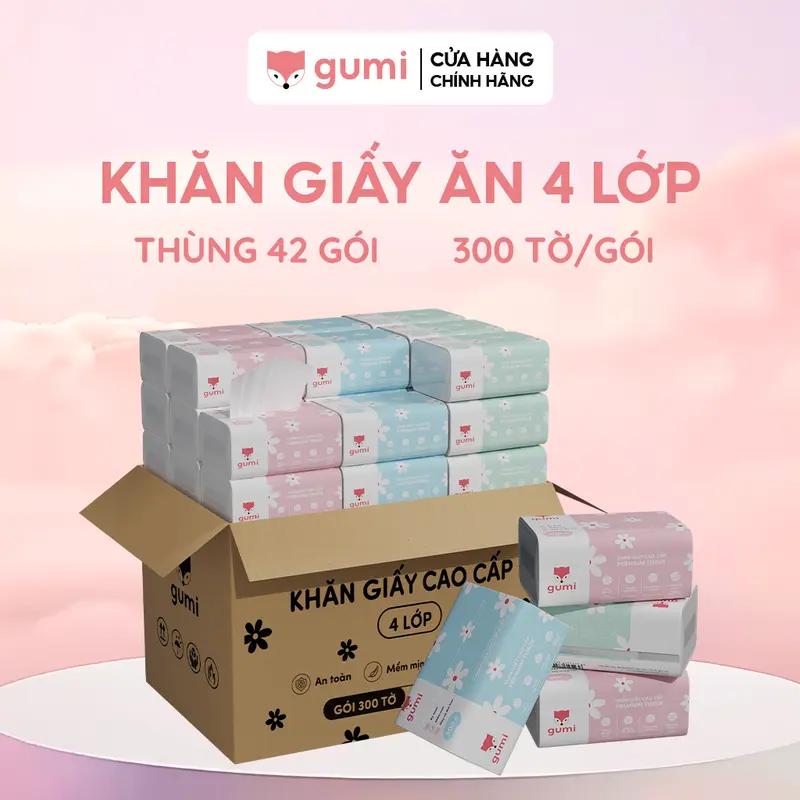 Thùng 42 gói giấy ăn cao cấp Gumi 3 lớp / 4 lớp mềm mịn, tiện lợi Khăn Giấy để Phòng Khách 0