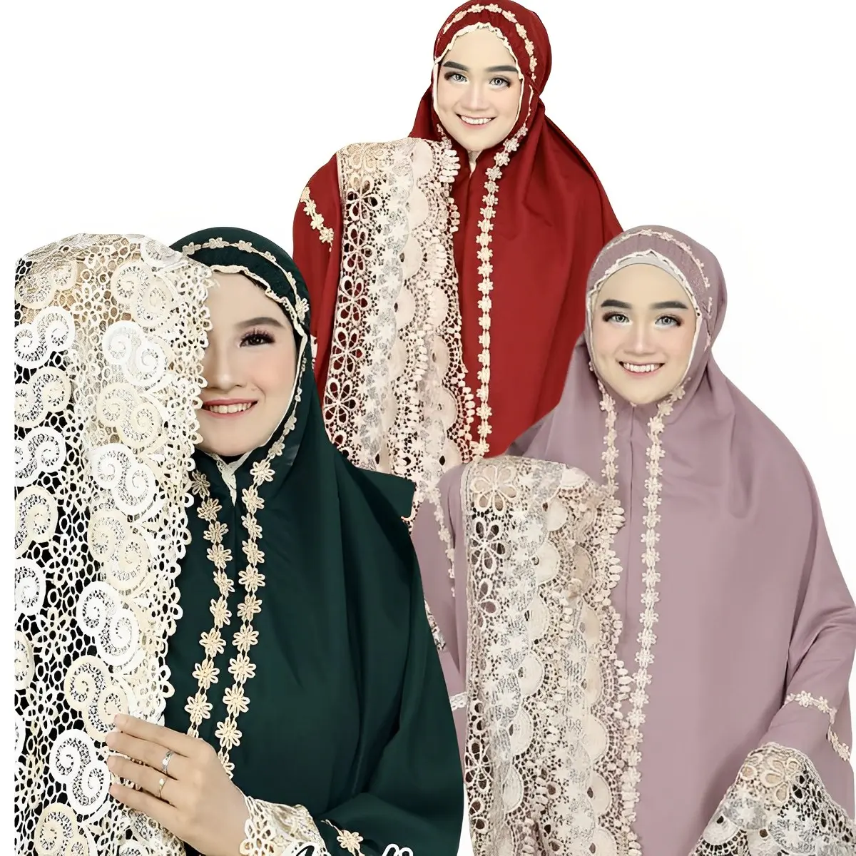 NHM Mukena Dewasa Mewah Renda Jumbo, Mukena Renda Kinan Katun Lembut Nyaman Muslim Mukenah Travel