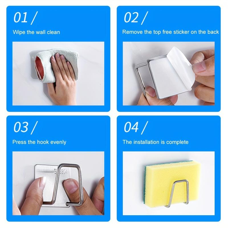 Product Introduction of Stainless Steel Kitchen Sink Organizer - Adhesive, No Drilling Sponge Rack and Drain Rack Hangers hook Hangable 20