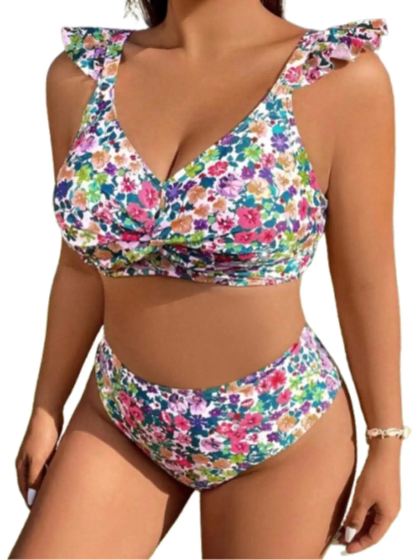 【Plus Size】 All Over Print Bikini Set, Casual Fashion Chic Swimsuit for Beach Holiday Vacation, Women's Swimwear for All Seasons