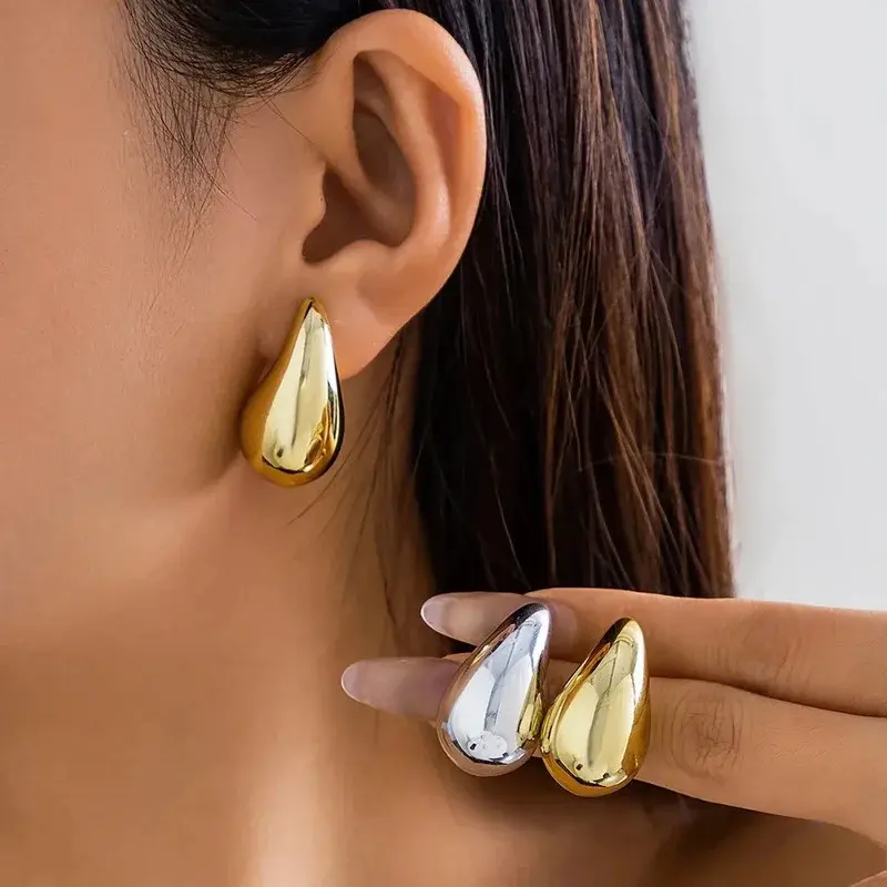 Bông Tai Hình Giọt Nước, Thiết Kế Mới Hợp Xu hướng, Màu Vàng Kim, Kích Thước Chunky, Phong Cách Giả, Dành Cho Phụ Nữ, Cá Tính Sáng Bóng, Quà Tặng Trang Sức 2