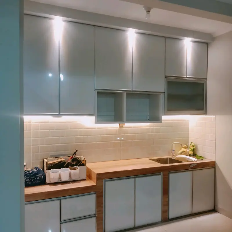 kitchen set aluminium murah costum Dapat disesuaikan Tahan Lama Kaca Pintu 0