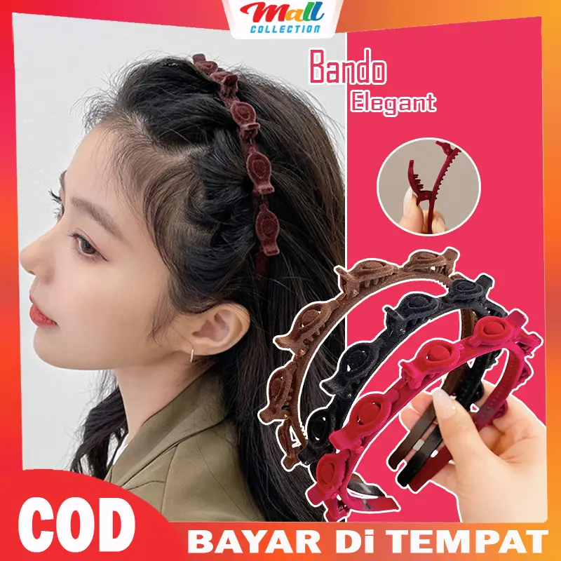 MALL - Bando Rambut 2in1 Jepit Beludru Premium Aksesoris Fashion Wanita Korea BND03 0