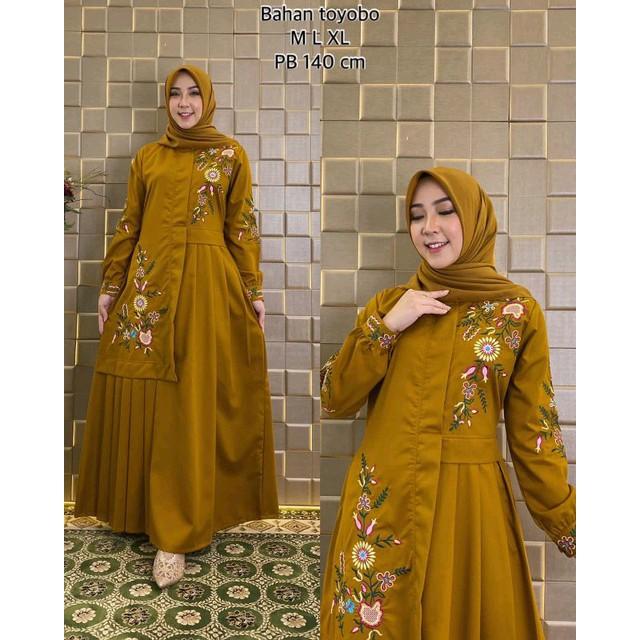 Gamis Bordir Katun Toyobo Import/Dress/Pakaian Wanita/Baju muslim/terbaru/terlaris/terpopuler/COD Lembut Muslim Wanita Panjang Pesta Dress Maxi Dewasa Mewah Kondangan Lebaran Syari Remaja 1