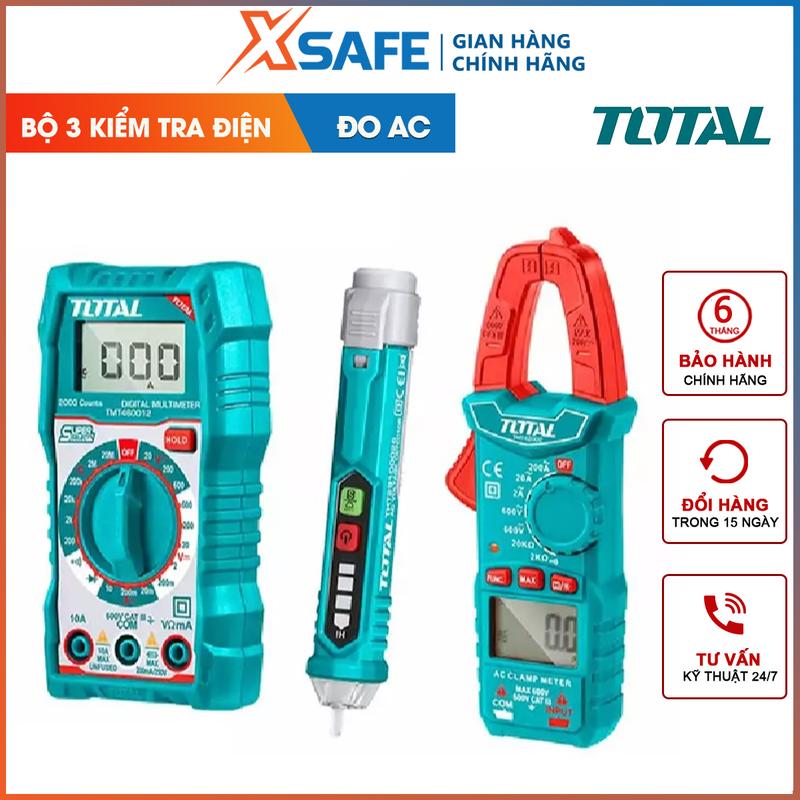 Bộ 3 dụng cụ kiểm tra điện đo điện Total 2000 số gồm Ampe kìm Đồng hồ vạn năng Bút thử điện AC TMT43028