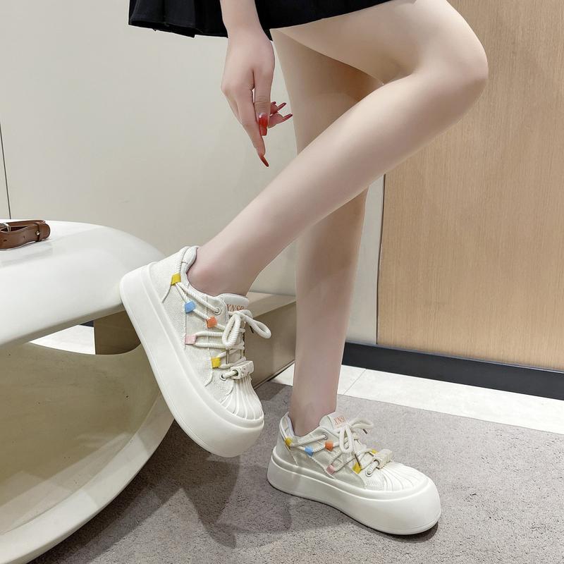 giày thể thao nữ cute , chất liệu vải canvas đế cao 5cm kiểu dáng mới , basic , dế phối đồ Sneaker Shoes Cổ Cao 4