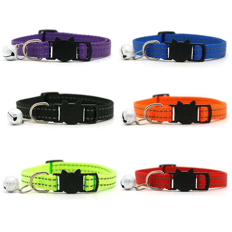 Pet supplies cats and dogs reflective nylon frosted bell collar with safety buckle