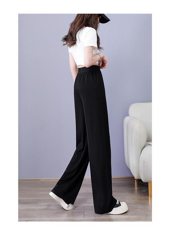 Product Introduction of Ice Silk Wide-Leg Pants Women's 2024 Summer Thin High Waist Drooping Slim Anti-Mosquito Casual Loose Straight Mop Trouser Womenswear Bottom Lingerie 27