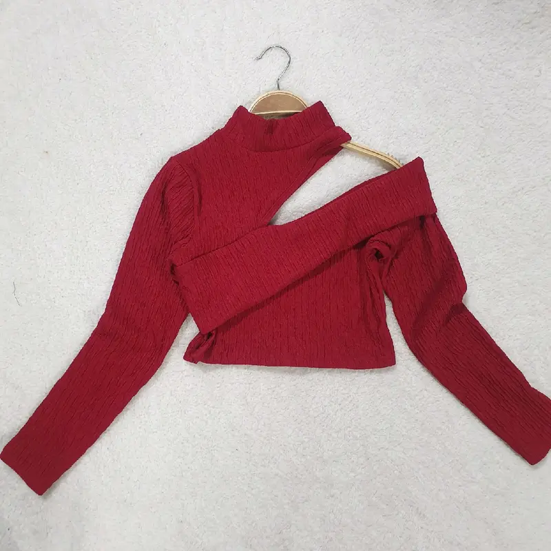 áo cổ lọ khoét vai bên hông tay dài siêu sang chảnh cho phái nữ Top Cổ Tròn Women 3
